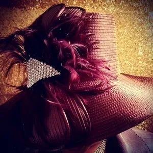 Chocolate Brown Hat with Large Feather and Beautiful Rhinestone Detail! Women main image 3